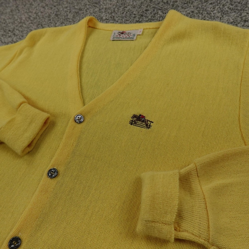 VTG Steeplechase Sweater Mens L Yellow Button Cardigan V Neck Acrylic Grandpa